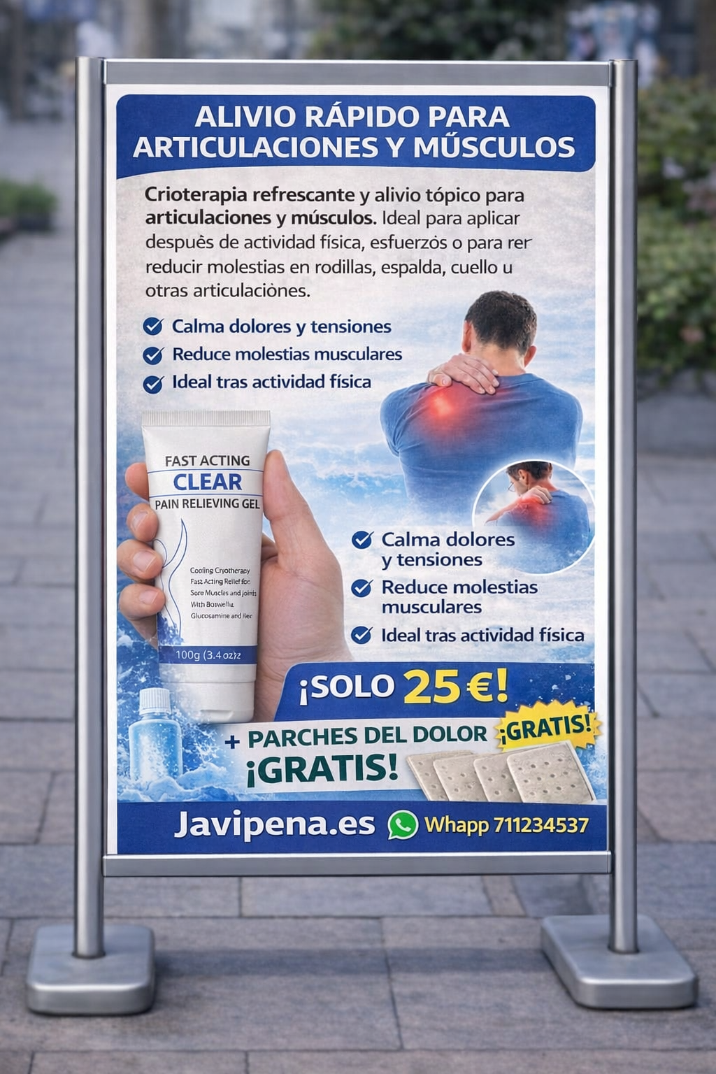 Gel para aliviar el dolor de acción rápida con crioterapia refrescante
